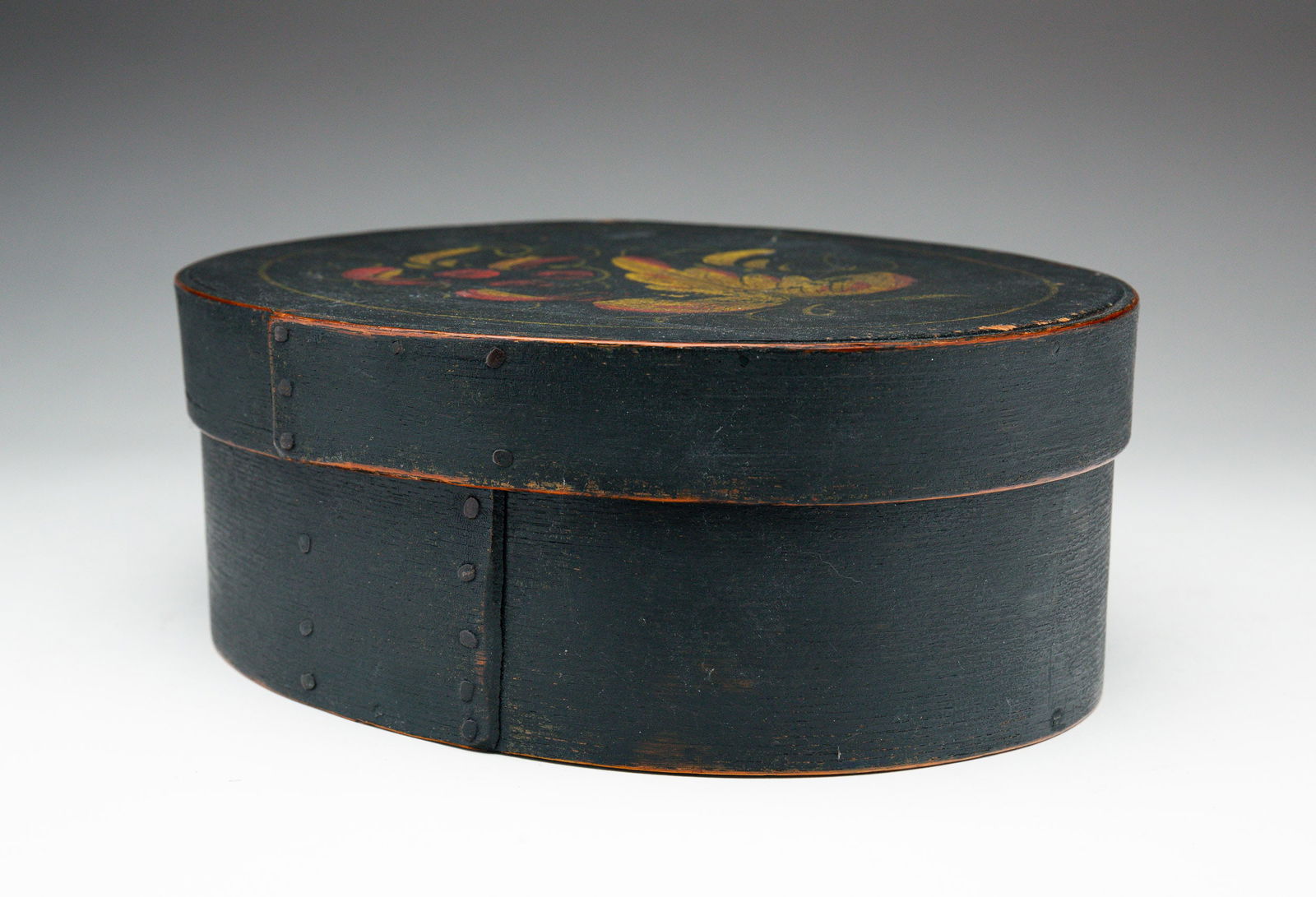 DECORATED OVAL BENTWOOD PANTRY BOX. (1 of 4)