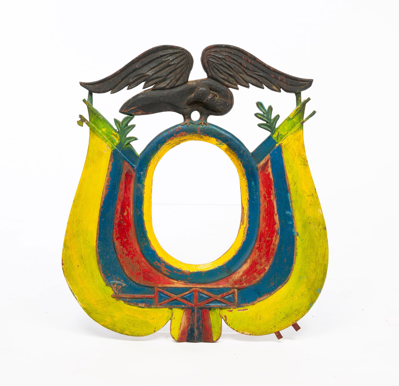 FOLK ART WOODEN EAGLE WITH DRAPED FLAG. (1 of 3)