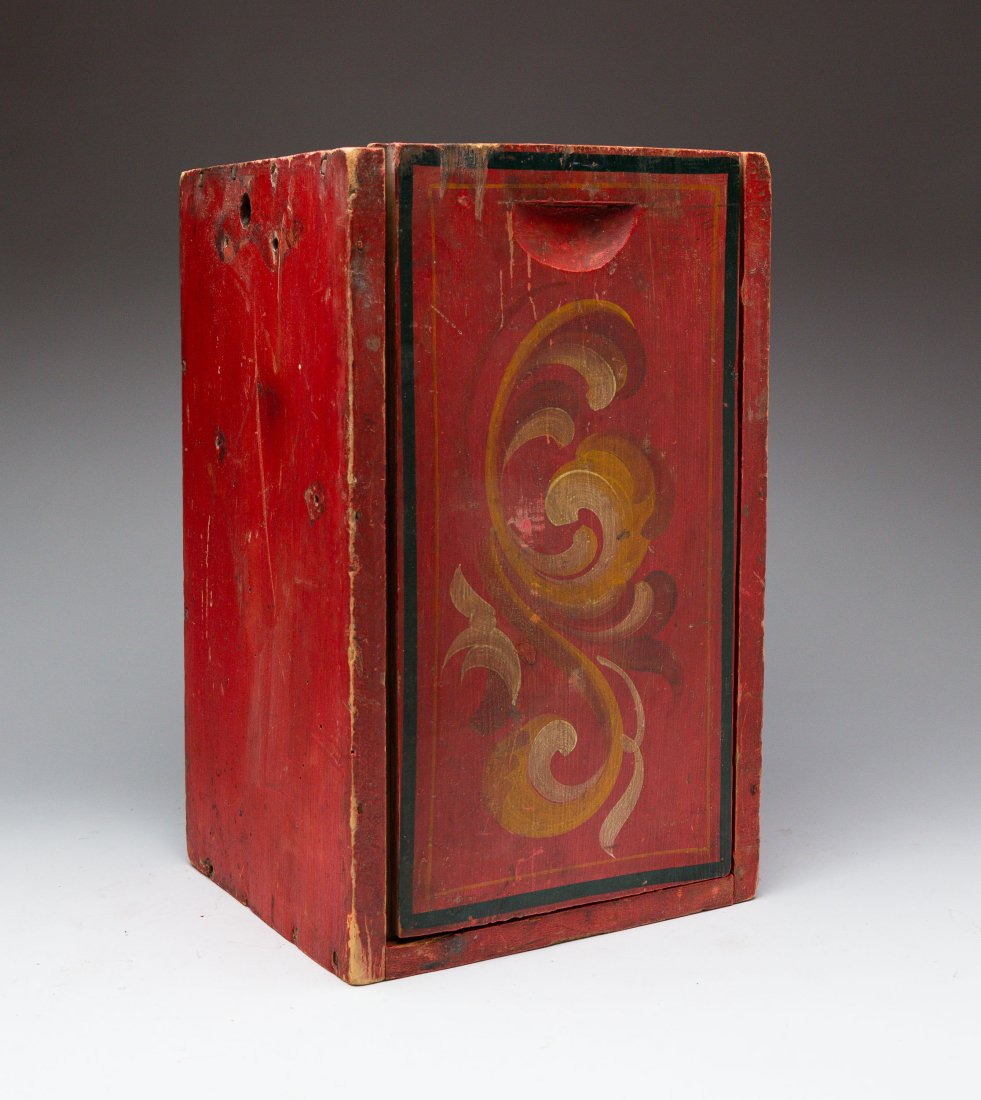 PENNSYLVANIA PAINT-DECORATED PINE CANDLE BOX. (1 of 5)