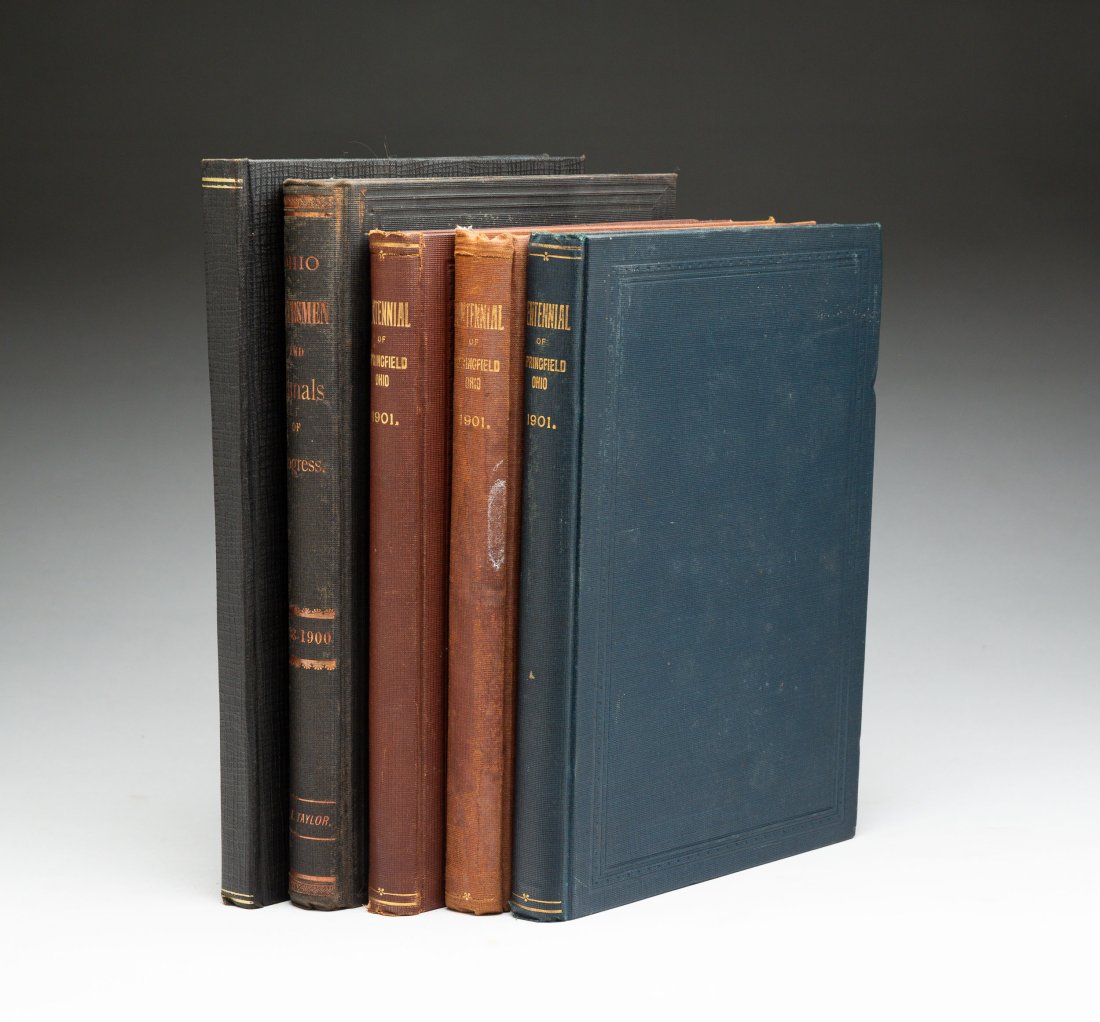 FIVE OHIO HISTORY BOOKS.: Circa 1900. Three Centennial of Springfield, Ohio 1901. by Springfield Publishing Company, Octavo folio, Ohio Statesmen And Annals Of Progress 1788-1900 by William A. Taylor. Octavo folio and Scotts H