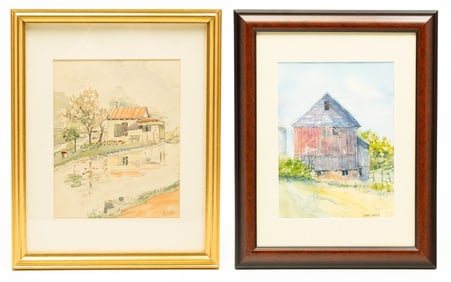 TWO WATERCOLOR LANDSCAPES.