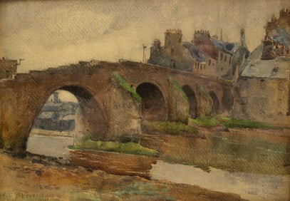 "VIEW OF A BRIDGE" SIGNED WILLIAM GRANT STEVENSON (1849-1919).