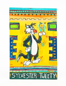 CONTEMPORARY FOLK ART PAINTING OF CARTOON CHARACTERS SIGNED GRUBB.