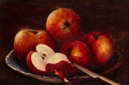 STILL LIFE WITH APPLES BY SILAS MARTIN (1841-1906).