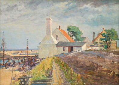 BIRGER HJELM (1901-1979) "COASTAL VIEW WITH FIGURES".