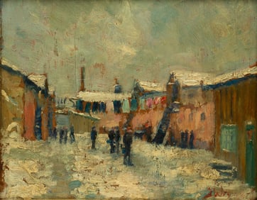 IN THE MANNER OF GUY CARLETON WIGGINS "WINTER STREET SCENE".