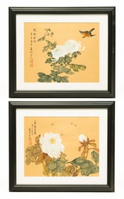 TWO FLORAL WATERCOLORS.