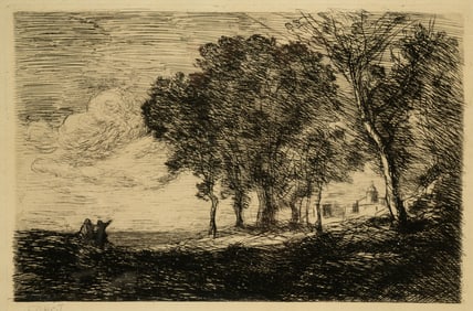 JEAN-BAPTISTE-CAMILLE COROT (1796-1875) "LANDSCAPE WITH HOUSE".