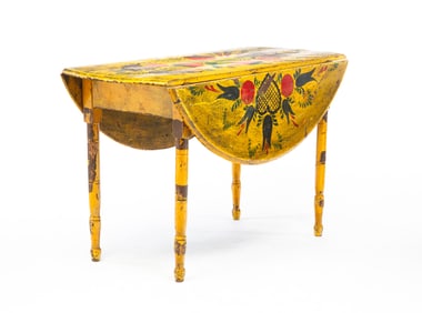 PAINT-DECORATED DROP LEAF TABLE.
