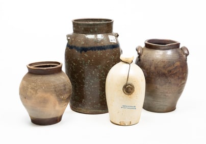 FOUR PIECES OF STONEWARE.