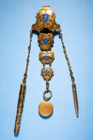 GILT CHATELAINE WITH FOUNTAIN PEN.