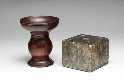 AMERICAN STONE INKWELL AND TREEN SANDER.