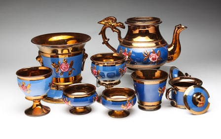 GROUP OF ENGLISH COBALT BAND COPPER LUSTER.