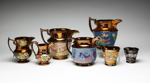 SEVEN PIECES OF COPPER LUSTER.