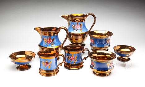 GROUP OF ENGLISH COBALT BAND COPPER LUSTER.