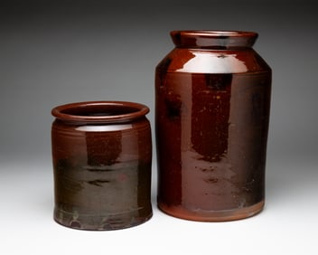 TWO REDWARE JARS.
