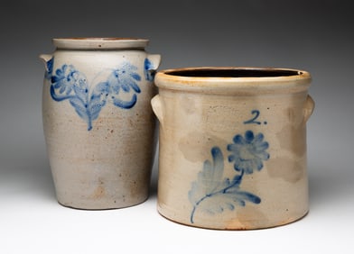 TWO STONEWARE JARS.