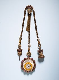 VICTORIAN GOLD CHATELAINE WITH POCKET WATCH.