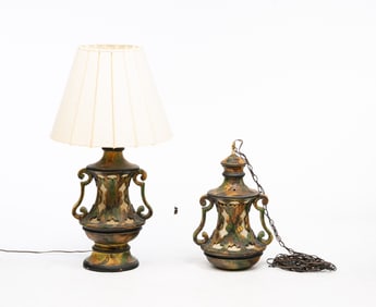 TWO ART POTTERY LAMPS.