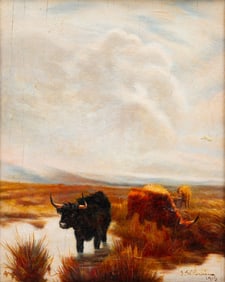 HIGHLAND CATTLE BY JOHN W. PERRIN (UNITED KINGDOM, LATE 19TH-20TH CENTURY).