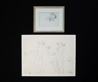 TWO PENCIL DRAWINGS.