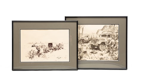 TWO SOLDIER LITHOGRAPH PRINTS BY LESLIE COPE (1913-2002).