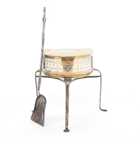 ENGLISH KETTLE STAND AND COAL SHOVEL.