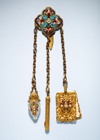 PINCHBECK ENAMELED CHATELAINE.