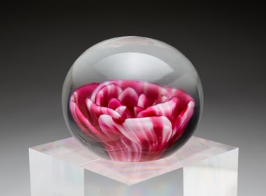 POSSIBLY JOHN DEGENHART PINK ROSE PAPERWEIGHT.