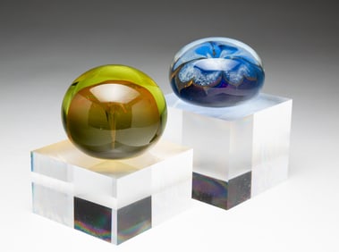 TWO DOMINICK LABINO (1910-1987) ART GLASS PAPERWEIGHTS.