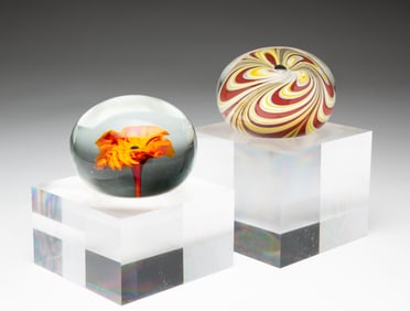 TWO DOMINICK LABINO (1910-1987) ART GLASS PAPERWEIGHTS.