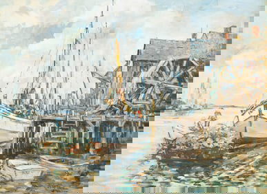 HARBOR SCENE BY LESLIE COPE (1913-2002).
