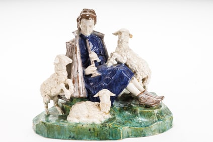 SHEPHERD WITH LAMBS BY HUGO FRANZ KIRSCH (1873-1961).