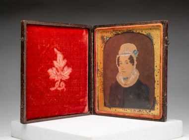 CASED WATERCOLOR PORTRAIT.