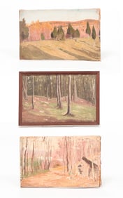 THREE WOODED LANDSCAPES BY ROBERT BOLLING BRANDEGEE (1849 - 1922).