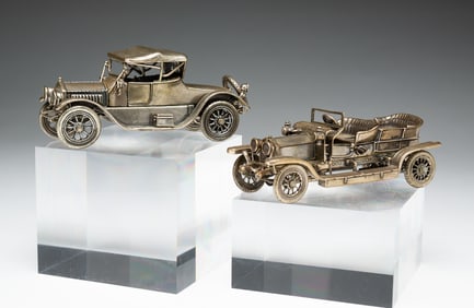 TWO FRANKLIN MINT STERLING CAR MINIATURES.