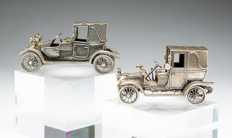TWO FRANKLIN MINT STERLING MINIATURE CARS.