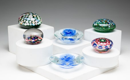 SIX VARIOUS PAPERWEIGHTS.