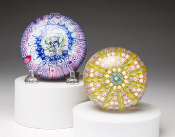 TWO MILLEFIORE PAPERWEIGHTS.
