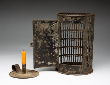 TWO TIN CANDLE LIGHTING DEVICES.