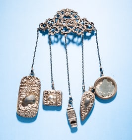 VICTORIAN ART NOUVEAU STERLING CHATELAINE.