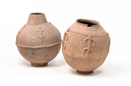 TWO AFRICAN TERRACOTTA JARS.