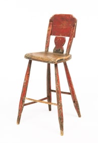 PRIMITIVE RED PAINTED HIGHCHAIR.