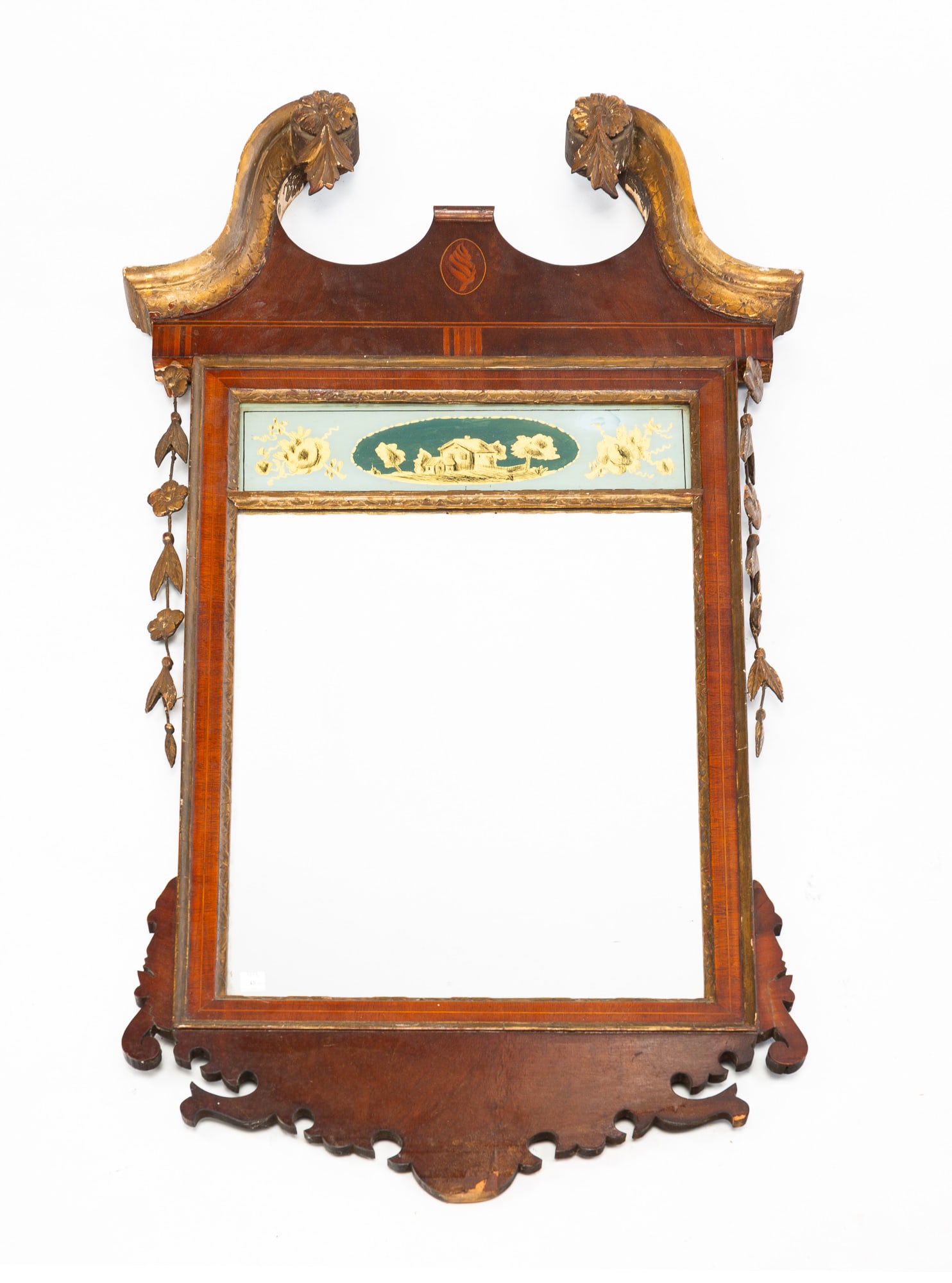 LATE CHIPPENDALE SCROLL MIRROR. (1 of 4)