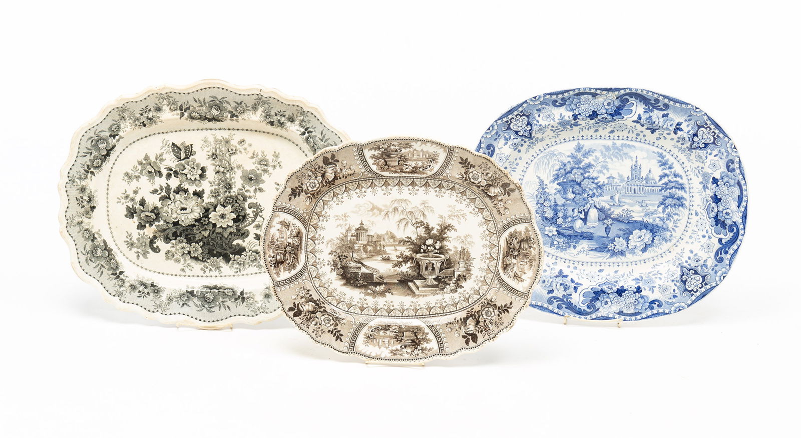 THREE STAFFORDSHIRE PLATTERS. (1 of 7)