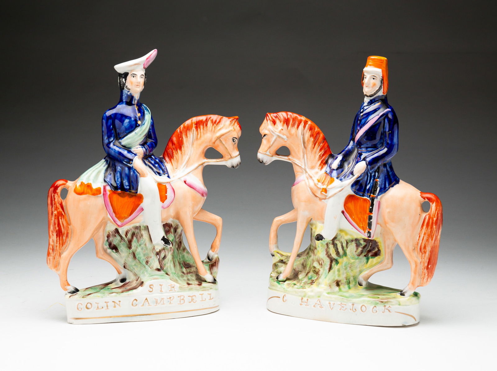 TWO STAFFORDSHIRE EQUESTRIAN FIGURINES. (1 of 7)