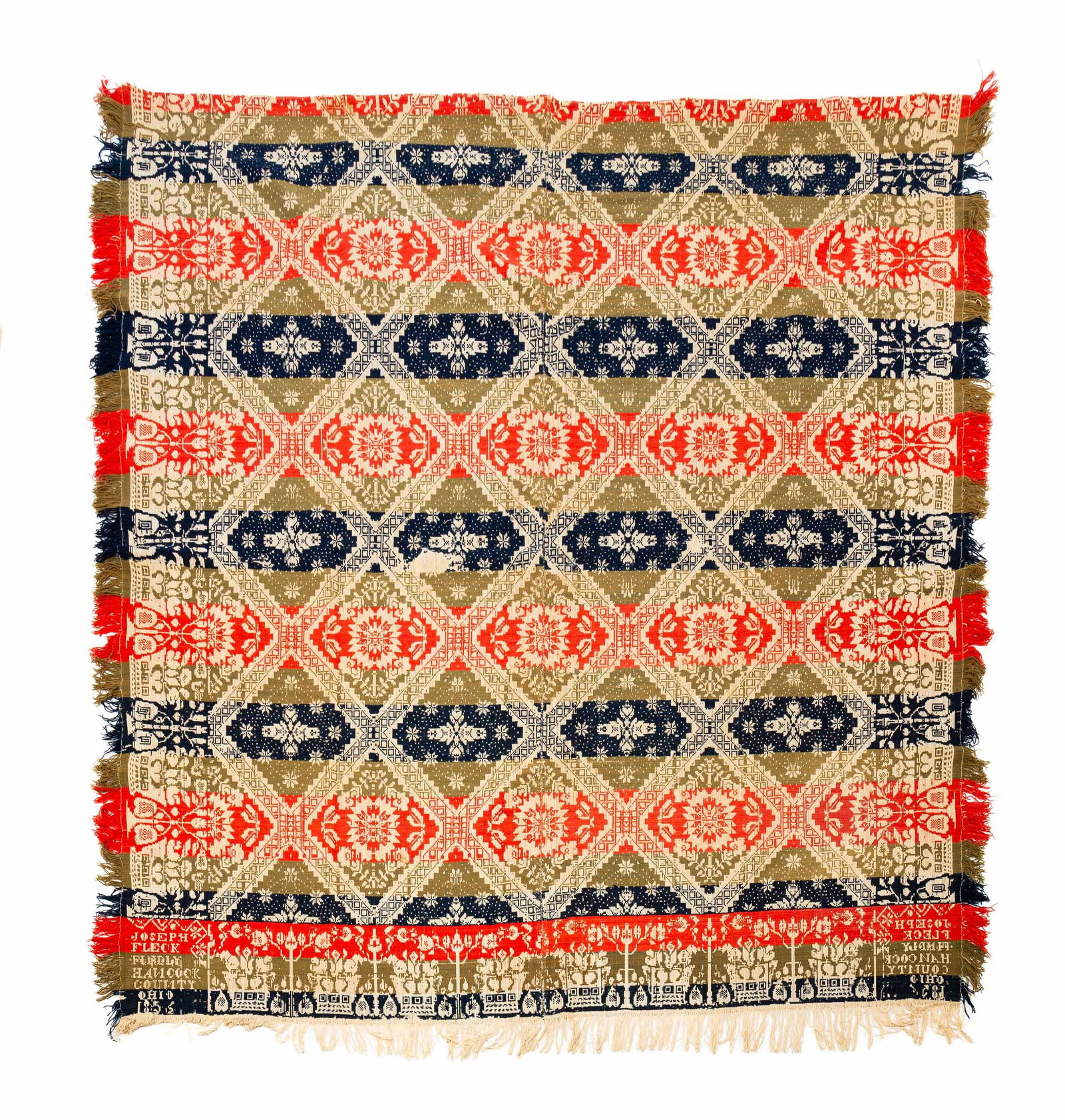 OHIO, HANCOCK COUNTY JACQUARD COVERLET. (1 of 4)