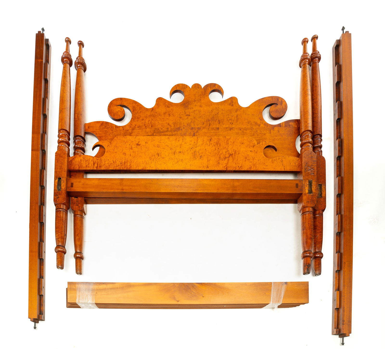 QUEEN SIZE TIGER MAPLE BED. (1 of 6)