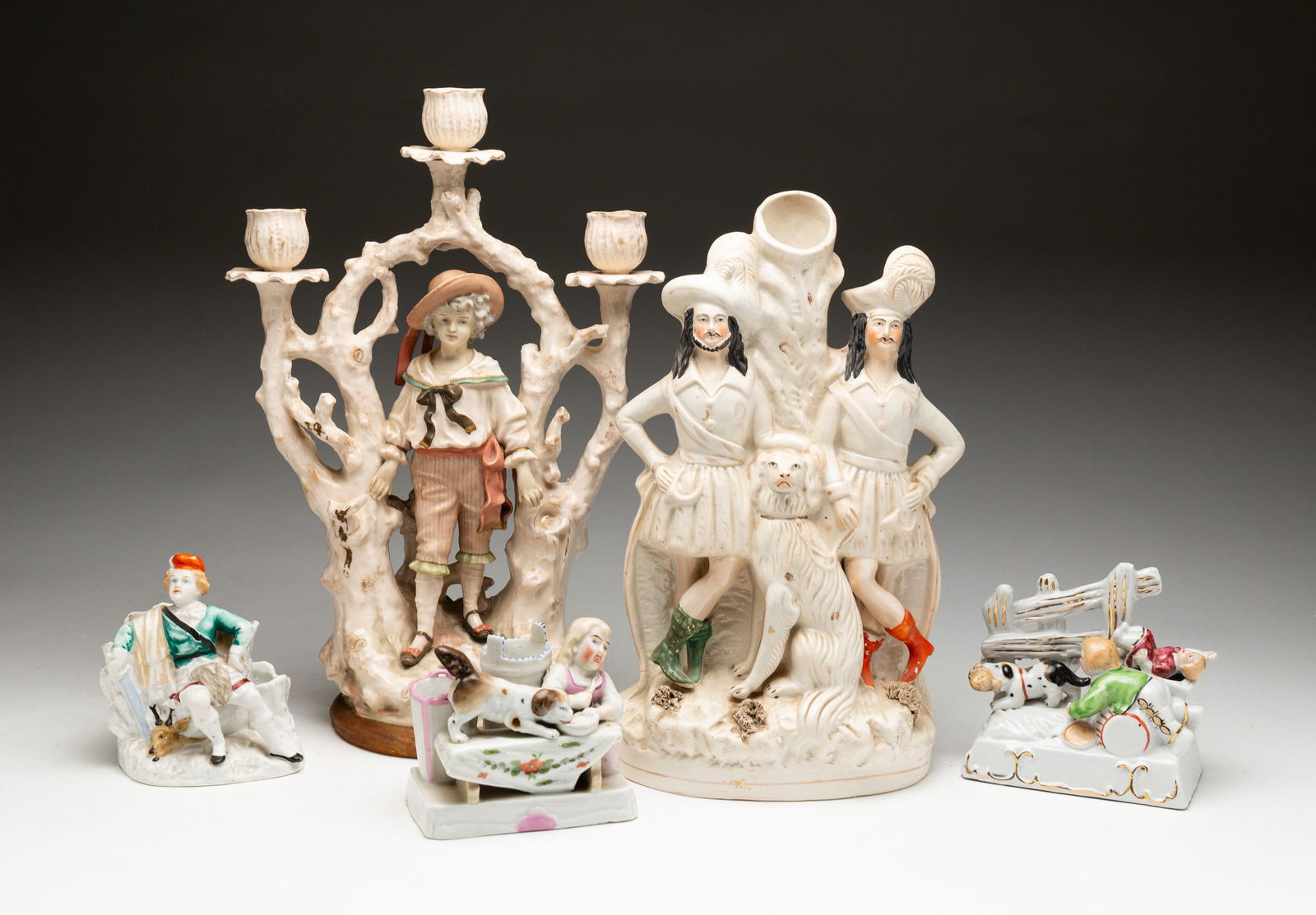 GROUP OF FIGURAL MATCH HOLDERS, VASES AND FIGURINES. (1 of 9)