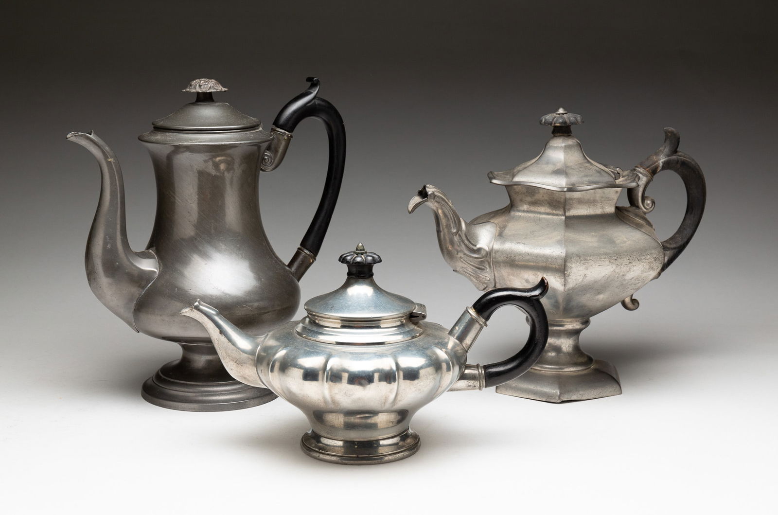 THREE PEWTER POTS. (1 of 6)